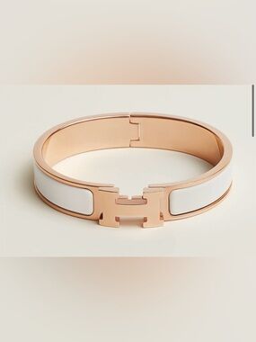 Hermes Rose Gold-tone and White Enamel H Clic Bracelet
